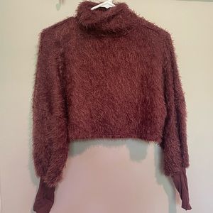 Fashionable Maroon Cropped Turtleneck Sweater